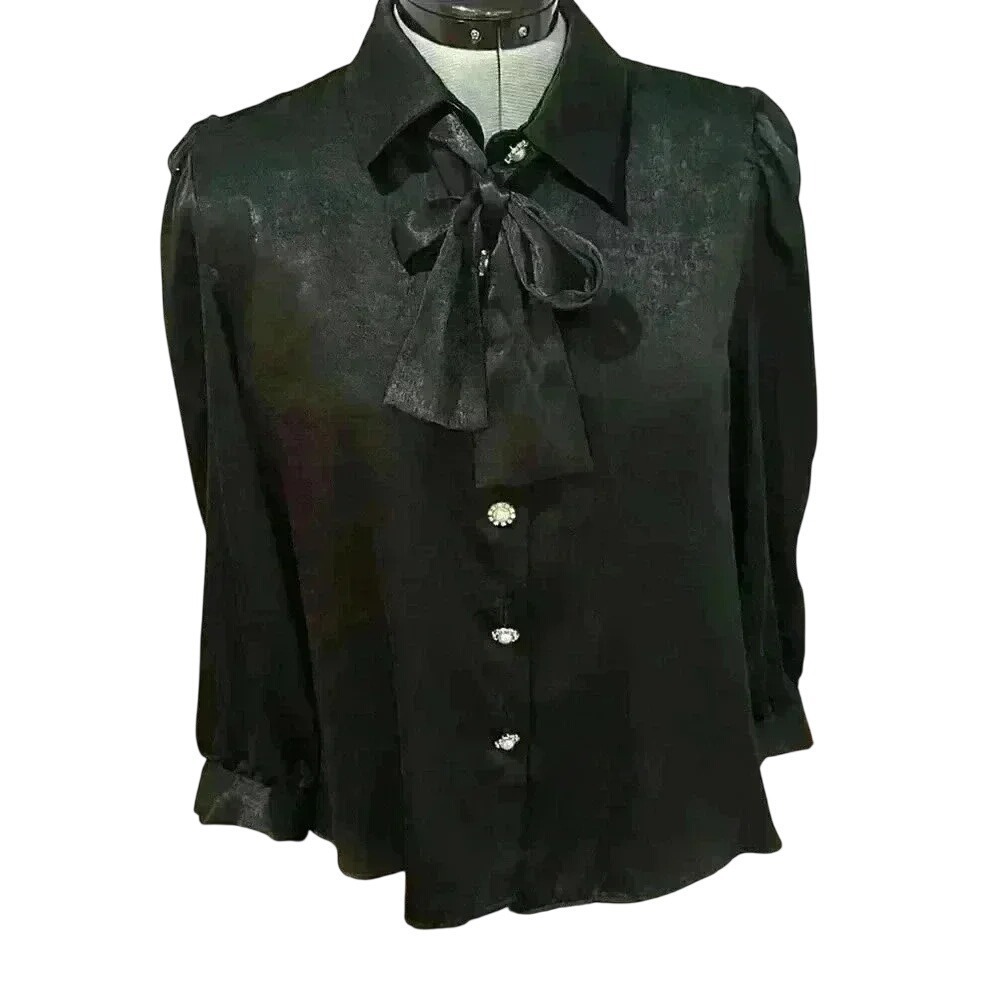 Zara blouse with pearl buttons, crop sleeves and necktie